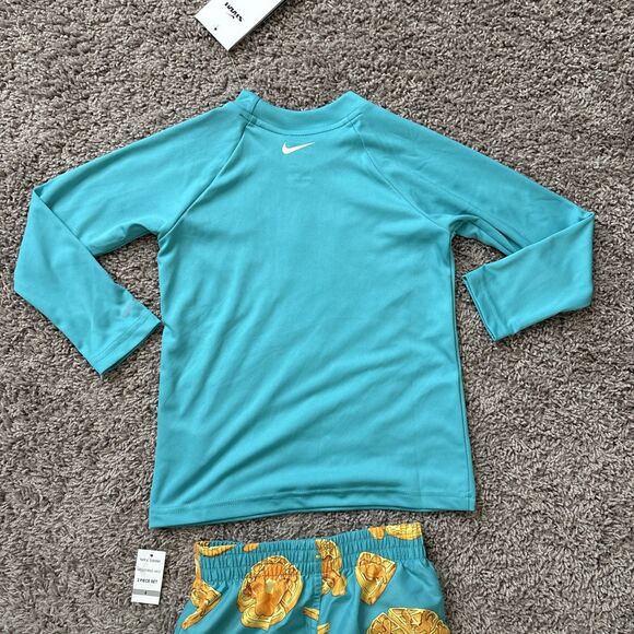 NWT Nike Boy's Hydroguard Waffle 2 Piece Swim Set Long-Sleeve Size 4 Green - Picture 7 of 7